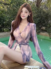 DAZY Women V-Neck Long Flare Sleeve Top - Pink - View 2