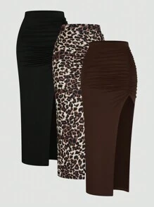 Sunspun Plus Size Simple Casual Everyday Wear Skirt - Multicolor - View 1