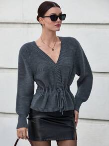 EURMUSE 女式前系带长袖简约衬衫，休闲日常穿着