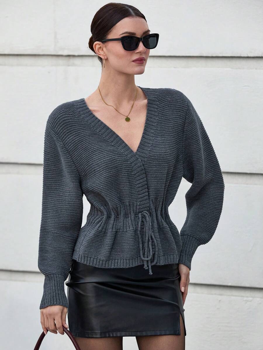 EURMUSE 女式前系带长袖简约衬衫，休闲日常穿着