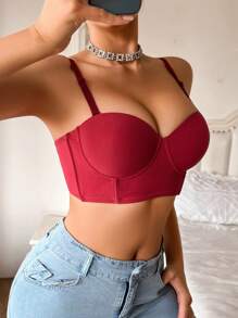 1pc Women's Underwire Bra, Valentine's Day - Burgundy - View 3