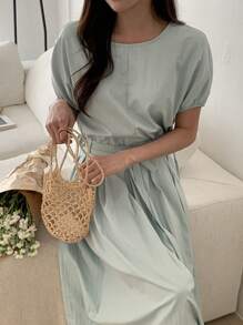 DAZY 2pcs/Set Women Casual Loose Round Neck Korean Style Sets Summer - Mint Green - View 1