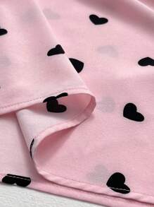 Maweii Plus Size Elegant Heart Print Tie Neck Puff Sleeve Blouse - Pink - View 5