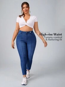 Flexra Jeans casual attillati in denim elasticizzato blu di taglia comoda per donna