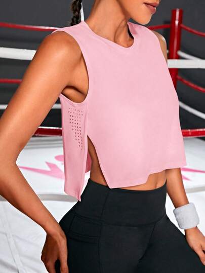 Gameset SHEIN Sport 女士纯色圆领侧开衩下摆健身背心