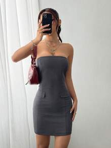 Flirla Women Solid Color Bodycon Minimalist Dress - Strapless