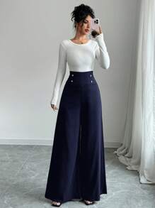 Firerie Plus Size Women's Summer Classy Outfits Fall Clothes Simple Fashion Commuting Business Elegant Super High Waist Wide Leg Trousers Pants Women Dress Pants Black Pants