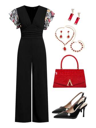 Ellevyn Women's Elegant Ruffled Sleeve Jumpsuit, Spring/Summer Women Rompers