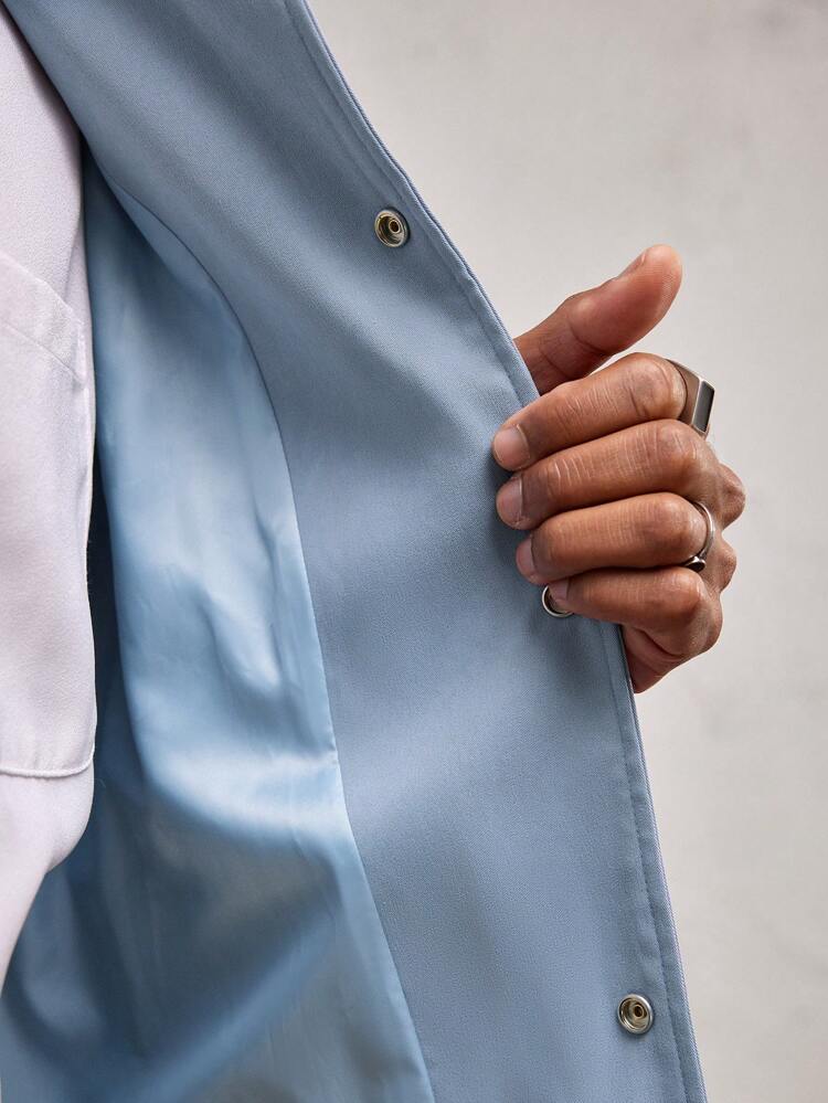 Men's Light Blue Floral Print Woven Panel Contrast Color Casual Jacket, Slim Fit, Suitable For Spring/Summer, Couples, Valentine's Day, Daily Commute, For Fall Winter