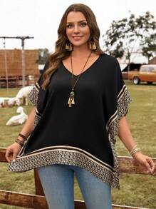 EMERY ROSE Áo kiểu dáng đơn giản, thoải mái, thường ngày, dành cho phụ nữ đi nghỉ mát, phong cách Boho, thích hợp cho mùa xuân và mùa hè. - màu đen - Xem 5