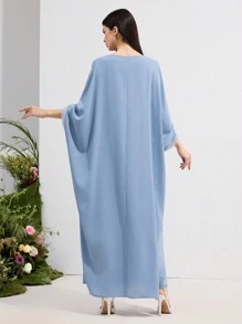 Al Najma 女式纯色仿珍珠装饰长袖阿拉伯连衣裙，端庄