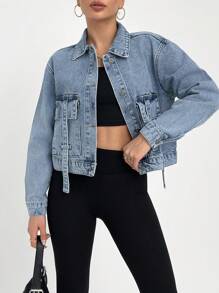 EURMUSE CROP RIGID JACKET STYLE CASUAL SIMPLE FASHION DAILY - Medium Wash - View 4