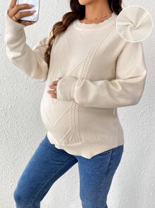 SHEIN Maternity Round Neck Plain Color Casual Sweater, Autumn/Winter