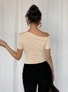 Calvaya Camiseta con hombros abiertos lisa para mujeres, estilo sencillo y casual para uso diario