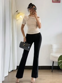Calvaya Camiseta con hombros abiertos lisa para mujeres, estilo sencillo y casual para uso diario