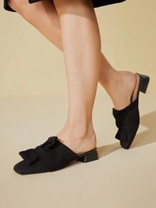 CUCCOO BASICS Women's Comfortable Black Low Heel Woven Knot Square Toe Mules, Suitable For Work, Date, Shopping, Vacation