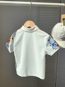 SHEIN 1 pezzo Polo shirt per ragazzi giovani con colletto alla coreana, motivo a coniglietto carino e comoda, adatta per uso quotidiano, scuola, uscite, sport, primavera/estate, in pile, spessa