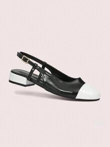CUCCOO DOLLMOD Women Vintage-Style Round Toe Block Heel Color Contrast Slingback High Heels, Casual Dressed-Up Spring Shoes Spring Shoes Spring Break Easter - Black and White - View 6