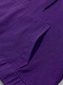 Chillumni 宽松男士袋鼠口袋抽绳连帽牛仔夹克，秋季款 - 紫色 - 查看 5