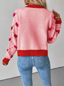 EMERY ROSE 心形图案宽版宽松针织开衫，秋冬 - 粉色 - 查看 2