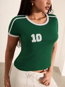 SHEIN Unity Women's Color Block Fitted Short Sleeve Top, Casual And Fashionable For Everyday Wear - Green - View 5