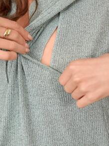 Conjunto de ropa de estar en casa para maternidad de 2 en 1 con diseño de lactancia, cardigan de unicolor