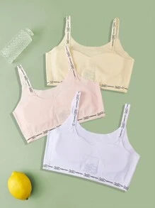 4pcs Girls Seamless Simple Solid Camisole & Bralette Set, Wireless Bra For Teens - Multicolor - View 2