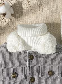 SHEIN Vintaside Kids 男婴休闲简约厚绒衬里长袖夹克，冬季 - 灰色 - 查看 4