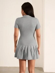 SHEIN Unity Camisa casual de mujer de manga larga con un solo abotonado, hombros caídos y estampado de tinta - Gris - Ver 2