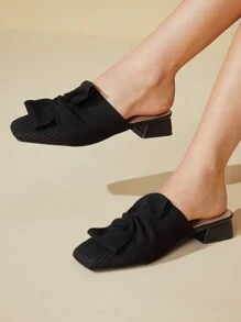 CUCCOO BASICS Women's Comfortable Black Low Heel Woven Knot Square Toe Mules, Suitable For Work, Date, Shopping, Vacation