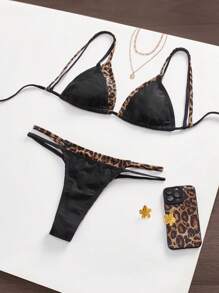 SHEIN ICON 女式 1 件套比基尼上衣 Y2k 夏季外出纯色拼接细肩带简约比基尼上衣，西式女装 - 彩色 - 查看 7