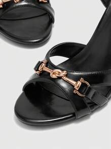 CUCCOO BIZCHIC Women's Classic Commuter Comfortable Retro Black Striped Woven Bit Buckle High Heel Sandals - Black - View 7