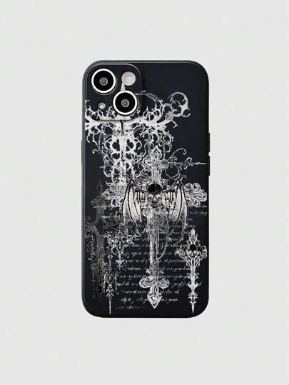 Grunge Punk Custodia per telefono nera con stampa di croci e teschi, compatibile con iPhone 16/iPhone 16 Plus/iPhone 16 Pro/iPhone 16 Pro Max e altri modelli di iPhone