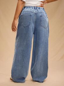 Forever 21 Plus Size Women's Front Button Pocket Simple Jeans, Casual Daily Wear - Blue - View 2