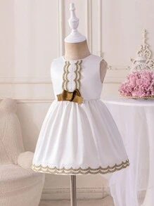 Rochie de prințesă albă cu decor elegant din dantelă cu volane pentru fetițe, potrivită pentru festivaluri, adunări, petreceri, vară