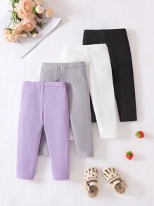 4 件套婴儿/女婴罗纹草莓字母刺绣松紧腰舒适休闲裤，适合居家和户外，春夏秋季 - 彩色 - 查看 4