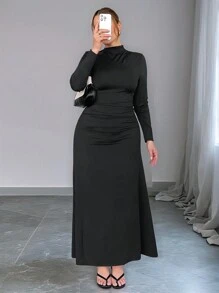 SHEIN Essnce Plus Size Women's Dress, Black Dress, Can-Do Dress, Spring Women's Dress, Dating Women's Dress,Birthday Dresses For Women Dresses For Women Elegant,Valentine's Day Dress Dresses For Women Party Casual Dresses For Woman,Valentines Dress Concert Outfit Women Birthday Dress Sexy Modest Dresses For Women,Date Night Dress Women Valentine's Day Dress Valentine's Day Dress - Black - View 1