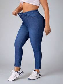 Flexra Jeans casual attillati in denim elasticizzato blu di taglia comoda per donna