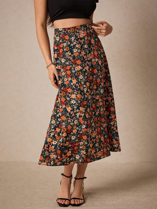 Poéselle Falda campana con estampado floral all-over, estilo Bridgerton