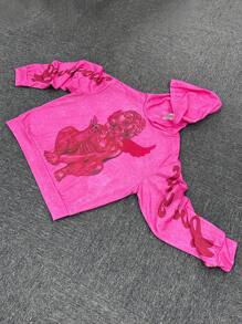 Manfinity Dauomo Men's Casual Angel Print Hoodie Sweatshirt - Pink - View 3