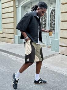 Manfinity NXTstreet Short en tricot ample et à empiècements pour hommes, décontracté et à la mode pour un port quotidien - Multicolore - Voir 3