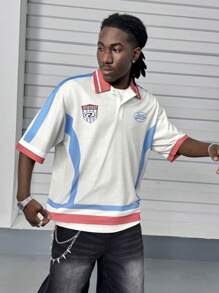 Manfinity VCAY Men's Letter Print Short Sleeve Casual Loose Polo Shirt - Multicolor - View 2