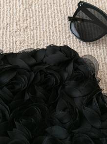 Franclia Váy đen thiết kế hoa hồng lãng mạn cho đêm hẹn hò nâng cao dành cho nữ, thon gọn và cao cấp - màu đen - Xem 5