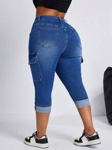 SHEIN SXY Pantalones capri de carga personalizados elásticos para mujer de talla grande
