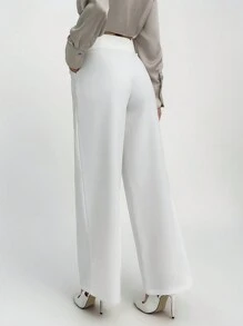 SHEIN Tall Women's Dart And Side Zip Detailed Wide Leg Casual, Elegant Pants - White - View 2