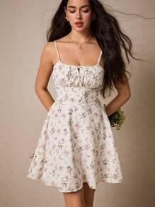 Poéselle Damen Kleid mit Blume Muster, dünne Träger, Cottagecore Sommerkleid, Milchmädchen Kleid, Sommer Essentiell, Urlaubs Stimmung