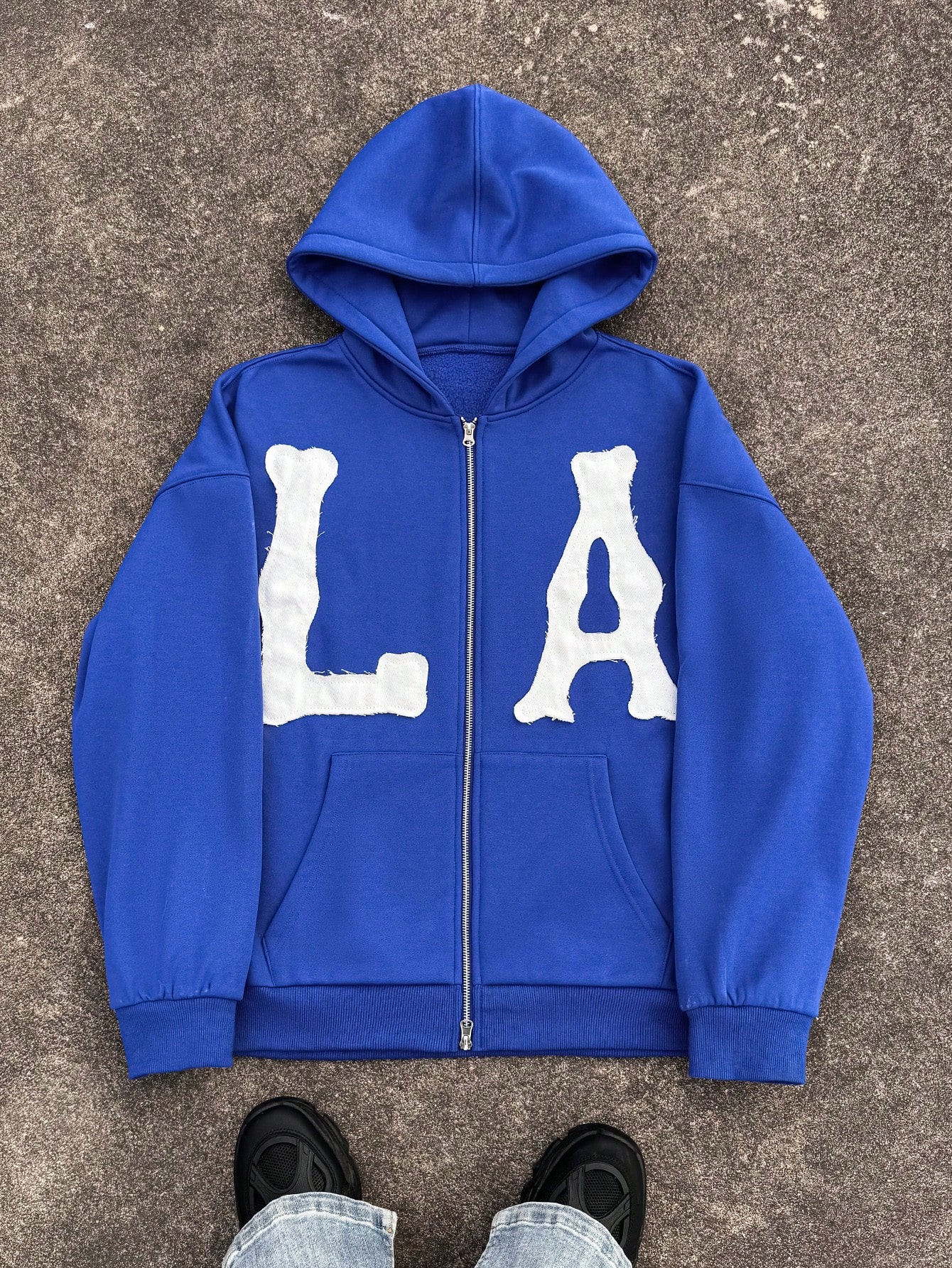 Men's Letter Applique Zip-Up Hoodie Sweatshirt