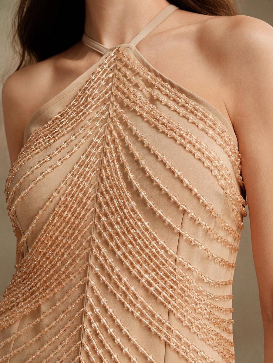 Anewsta 女士中长款串珠连衣裙 夏季服装、情人节服装、约会之夜