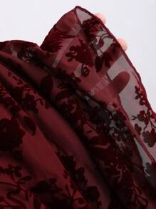 Sweetra Women Elegant Vintage Mesh Flocked Flared Long Sleeve Fitted Mini Dress Fall Cloth For Women