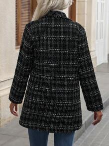 Chiquease 格纹印花翻领单排扣口袋厚花呢面料长袖外套